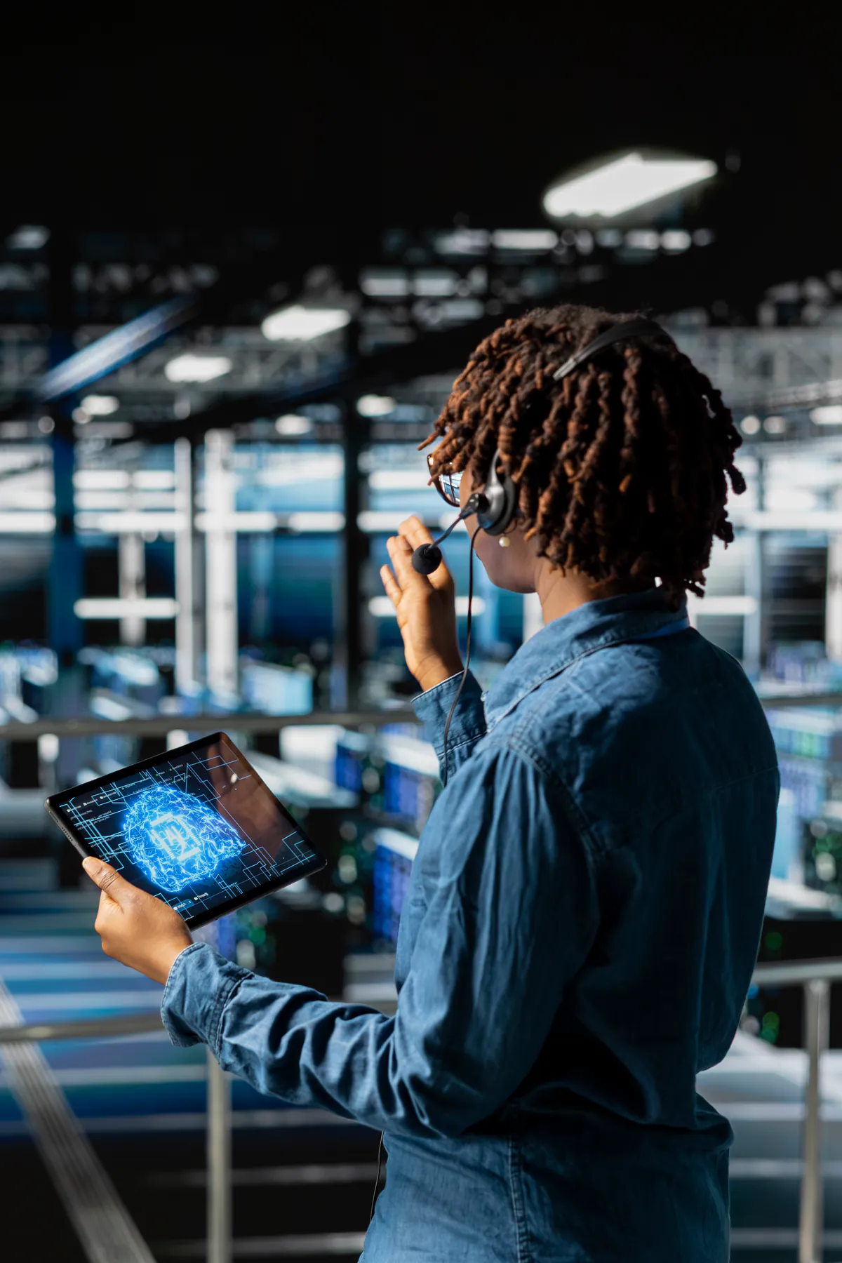 Operations specialist monitoring technology systems in a control centre